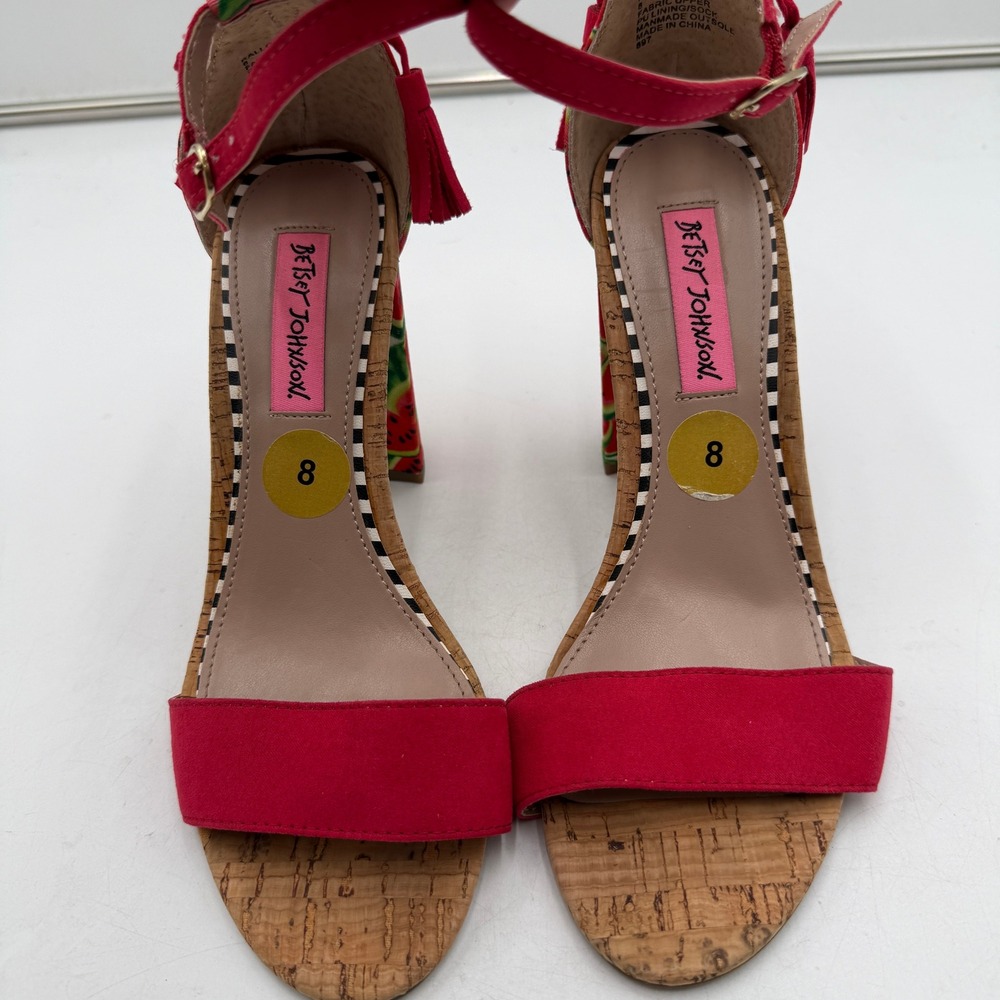 Betsey Johnson Rallo Watermelon Block Heel Sandals Fruit Print Ankle Strap 8 - Picture 6 of 7